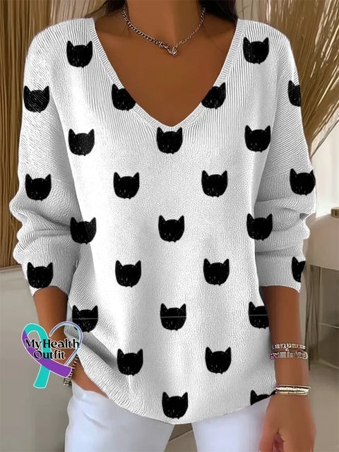 Cat Casual Pullover Sweater Multicolor / S
