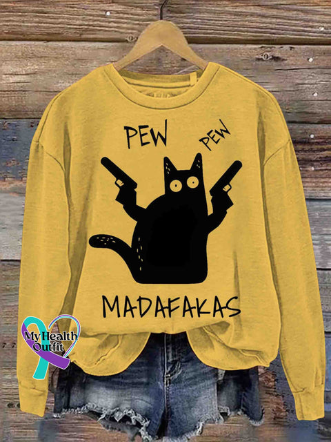 Cat Killer Art Sweatshirt Yellow / S