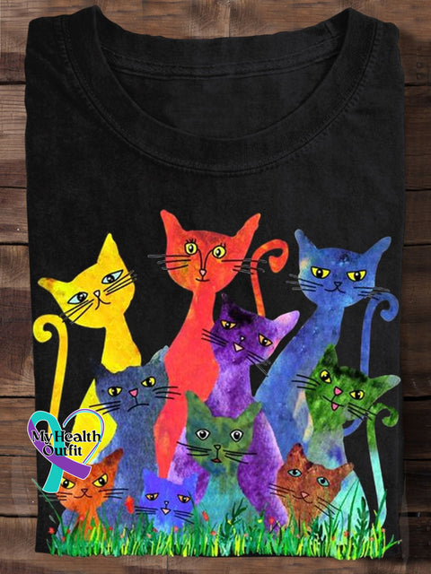 Cat Lover Watercolor Art T-Shirt Black / S