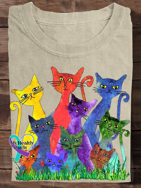 Cat Lover Watercolor Art T-Shirt Sand / S