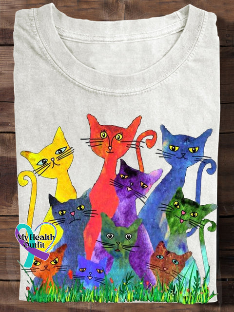 Cat Lover Watercolor Art T-Shirt White / S