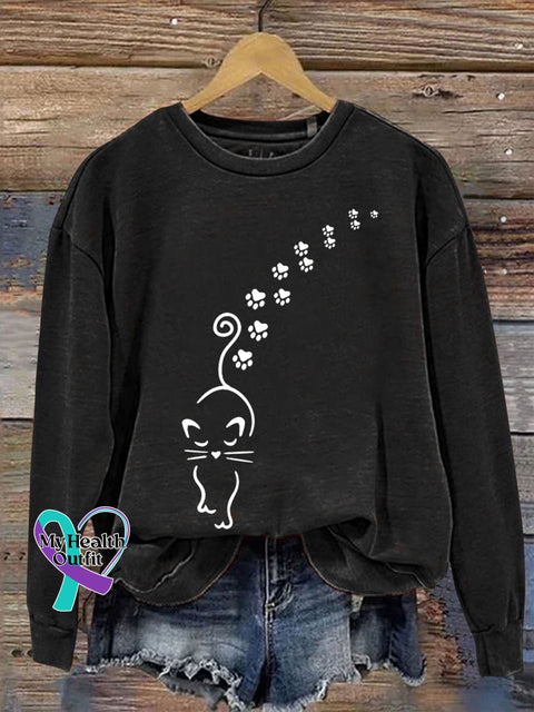 Cat Paw Print Casual Sweatshirt Black / S