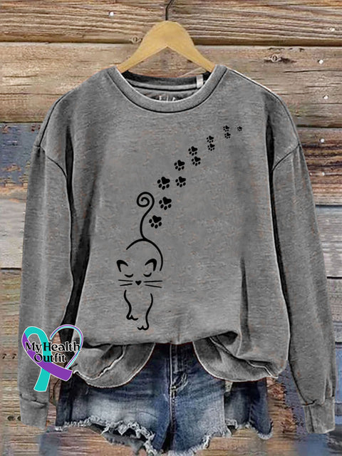 Cat Paw Print Casual Sweatshirt Grey / S