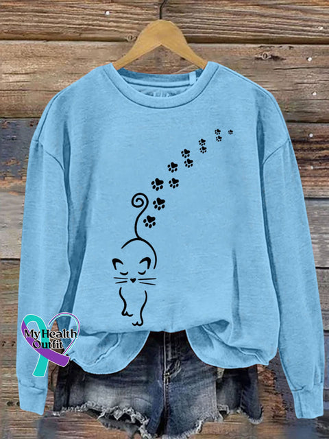 Cat Paw Print Casual Sweatshirt Light Blue / S