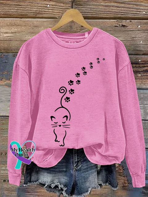 Cat Paw Print Casual Sweatshirt Pink / S