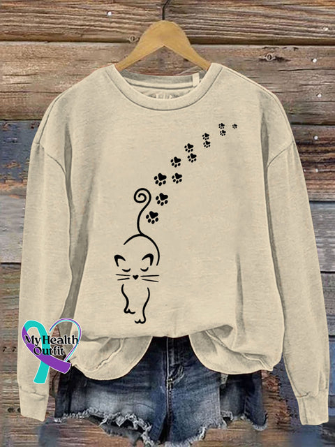 Cat Paw Print Casual Sweatshirt Sand / S