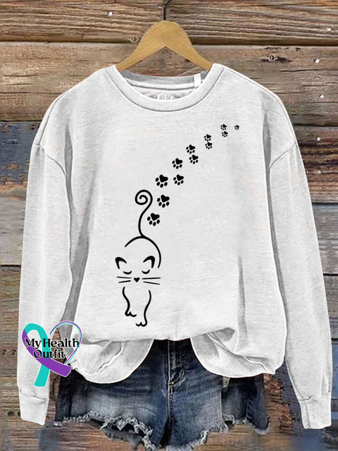 Cat Paw Print Casual Sweatshirt White / S