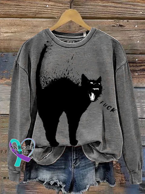 Cat Print Casual Sweatshirt Grey / S