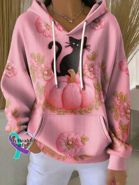 Cat Pumpkin Floral Art Casual Sweatshirt Multicolor / S