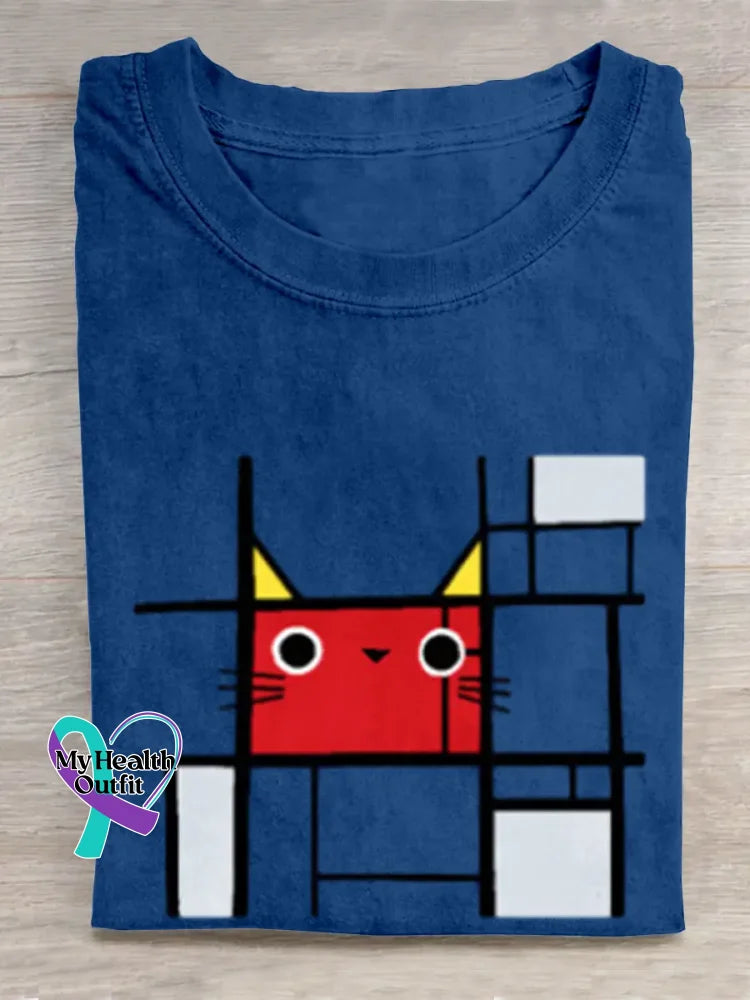 Cat Vintage Art Print T-shirt Blue / S