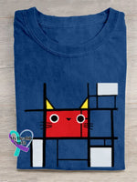 Cat Vintage Art Print T-shirt Blue / S