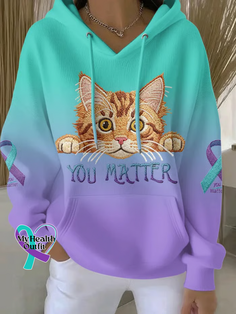 Cat You Matter Suicide Prevention Awareness Print Casual Hoodie Sweatshirt Multicolor / S