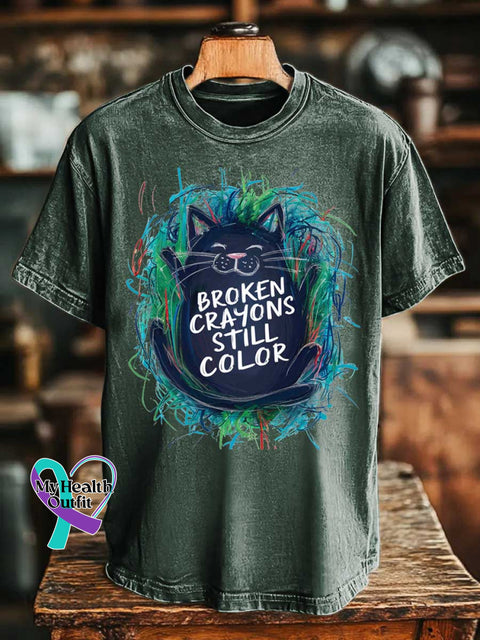 Cats Broken Crayons Still Color T-shirt Green / S