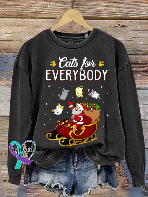 Cats For Everybody Christmas Print Casual Sweatshirt Black / S