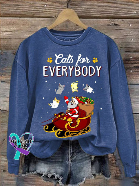 Cats For Everybody Christmas Print Casual Sweatshirt Blue / S