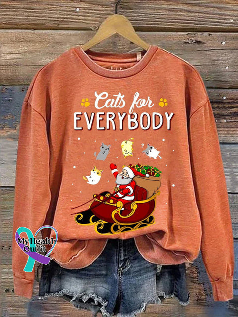 Cats For Everybody Christmas Print Casual Sweatshirt Pumpkincolor / S
