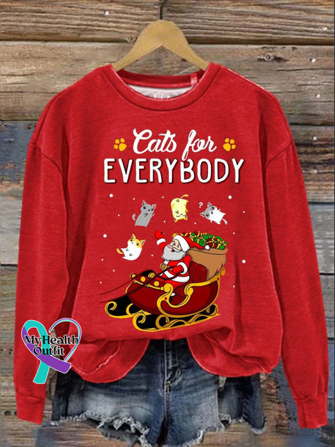 Cats For Everybody Christmas Print Casual Sweatshirt Red / S