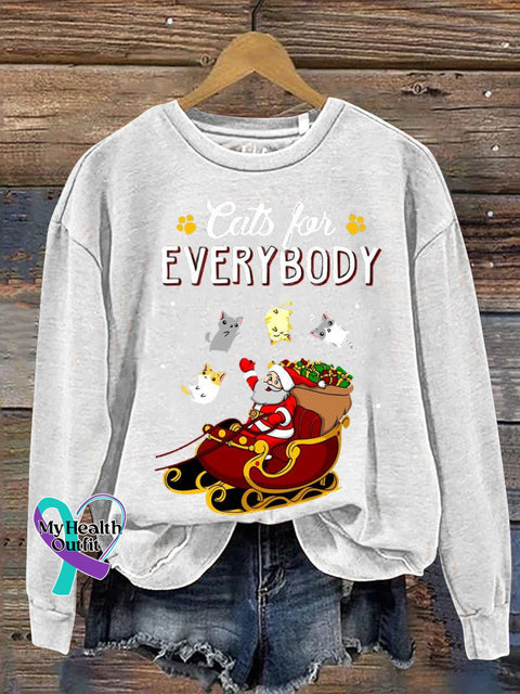 Cats For Everybody Christmas Print Casual Sweatshirt White / S