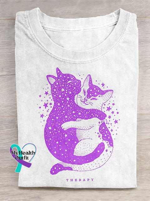 Cats Hug Therapy Print Casual T-Shirt White / S