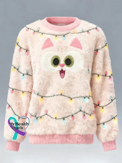 Cats Pattern Crew Neck Sweater Multicolor / S