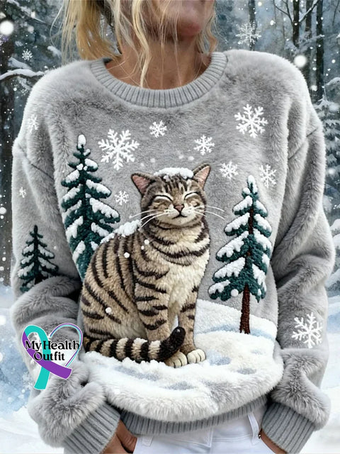 Cats Pattern Crew Neck Sweater Multicolor / S