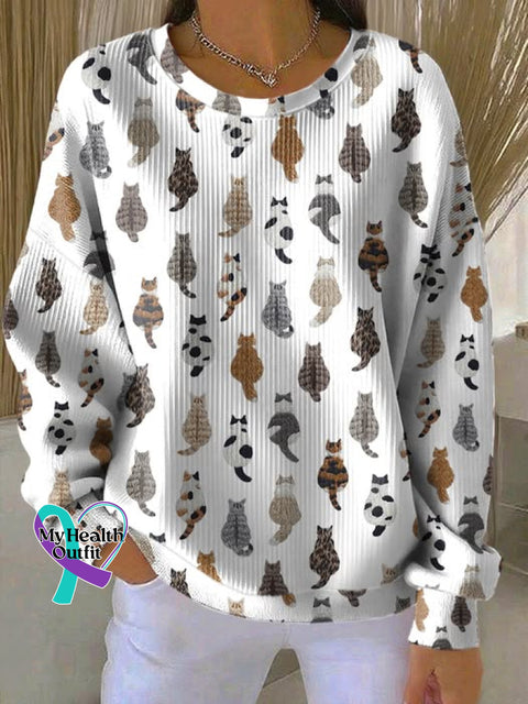 Cats Print Casual Sweatshirt Multicolor / S