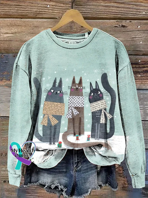 Cats Print Casual Sweatshirt Multicolor / S