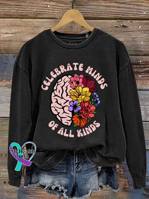 Celebrate Minds Of All Kinds Autism Awareness Art Print Pattern Casual Sweatshirt Black / S