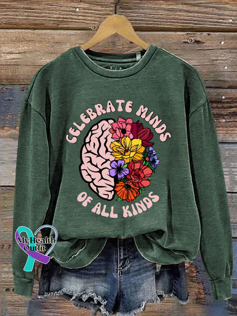 Celebrate Minds Of All Kinds Autism Awareness Art Print Pattern Casual Sweatshirt Dark Green / S
