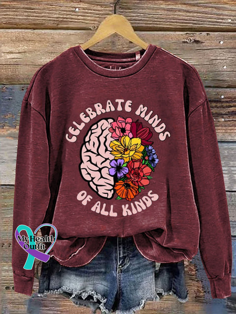 Celebrate Minds Of All Kinds Autism Awareness Art Print Pattern Casual Sweatshirt Dark Red / S