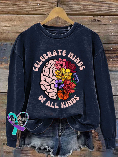 Celebrate Minds Of All Kinds Autism Awareness Art Print Pattern Casual Sweatshirt Navy / S