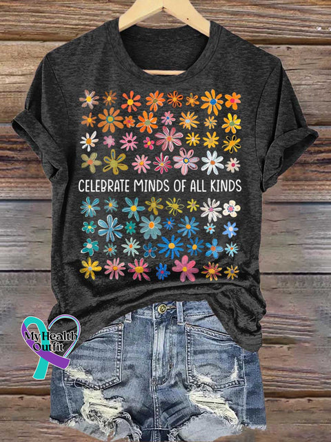 CELEBRATE MINDS OF ALL KINDS Floral Mental Health Awareness T-shirt Black / S