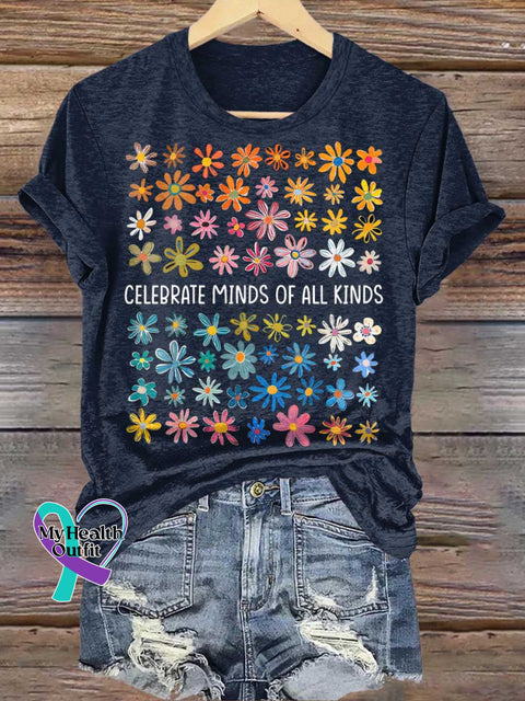 CELEBRATE MINDS OF ALL KINDS Floral Mental Health Awareness T-shirt Blue / S