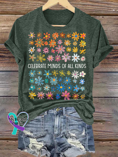 CELEBRATE MINDS OF ALL KINDS Floral Mental Health Awareness T-shirt Green / S