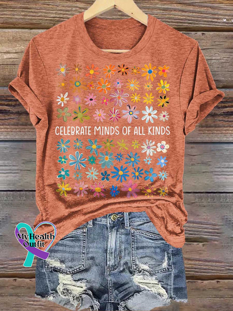 CELEBRATE MINDS OF ALL KINDS Floral Mental Health Awareness T-shirt Orange / S