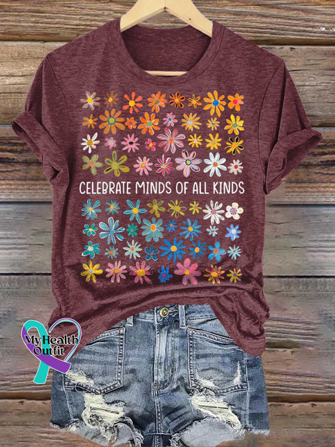 CELEBRATE MINDS OF ALL KINDS Floral Mental Health Awareness T-shirt Red / S