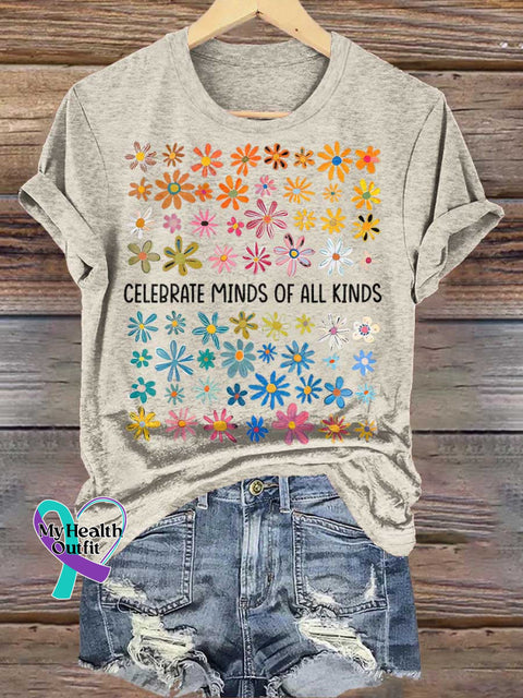 CELEBRATE MINDS OF ALL KINDS Floral Mental Health Awareness T-shirt Sand / S