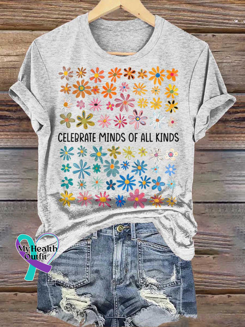 CELEBRATE MINDS OF ALL KINDS Floral Mental Health Awareness T-shirt White / S