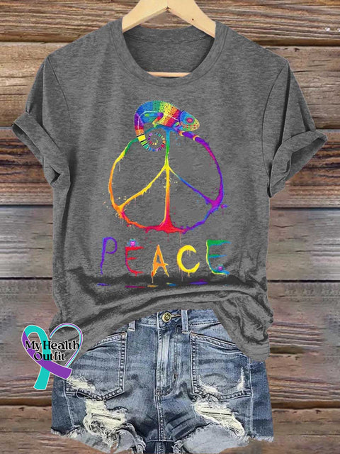 Chameleon Peace Sign Love and Peace T-shirt Grey / S