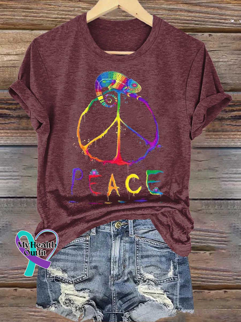Chameleon Peace Sign Love and Peace T-shirt Red / S