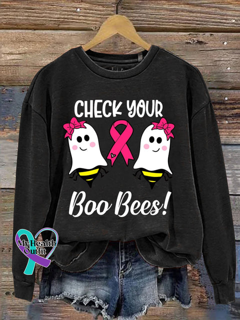 CHECK YOUR Boo Bees! Breast Cancer Awareness Print Casual Sweatshirt Black / S