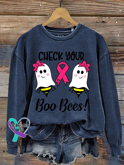 CHECK YOUR Boo Bees! Breast Cancer Awareness Print Casual Sweatshirt Blue / S