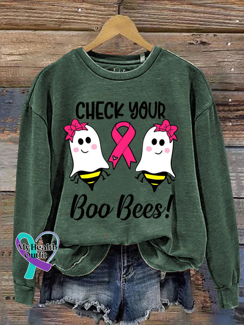 CHECK YOUR Boo Bees! Breast Cancer Awareness Print Casual Sweatshirt Green / S