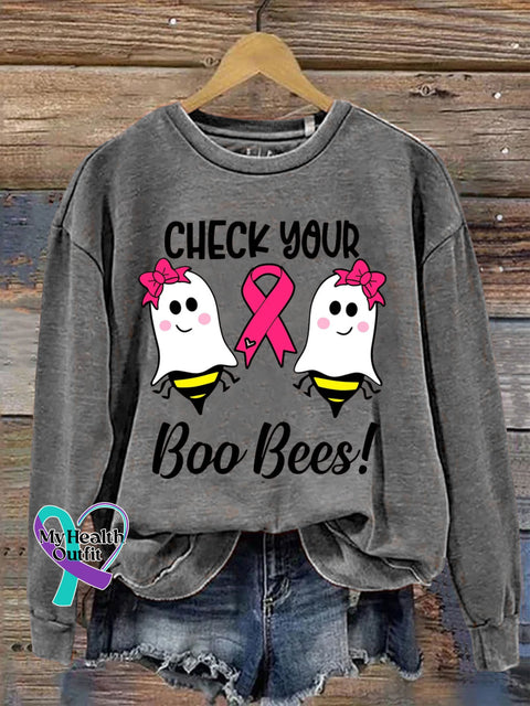 CHECK YOUR Boo Bees! Breast Cancer Awareness Print Casual Sweatshirt Grey / S