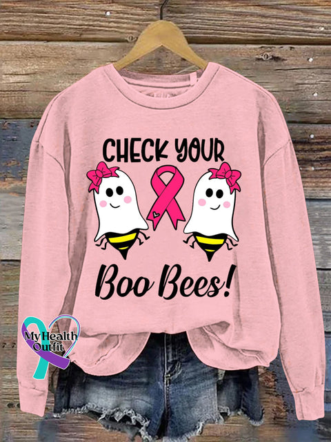 CHECK YOUR Boo Bees! Breast Cancer Awareness Print Casual Sweatshirt LightPink / S