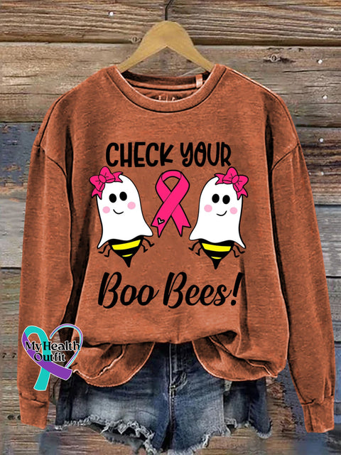 CHECK YOUR Boo Bees! Breast Cancer Awareness Print Casual Sweatshirt Orange / S