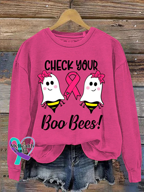CHECK YOUR Boo Bees! Breast Cancer Awareness Print Casual Sweatshirt Pink / S
