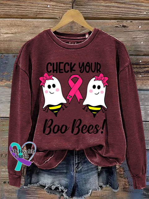 CHECK YOUR Boo Bees! Breast Cancer Awareness Print Casual Sweatshirt Red / S