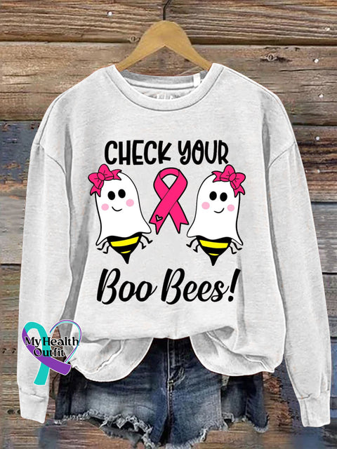 CHECK YOUR Boo Bees! Breast Cancer Awareness Print Casual Sweatshirt White / S