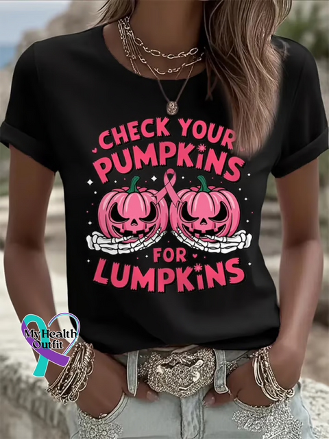 CHECK YOUR PUMPKIN FOR LUMPKINS Breast Cancer Awareness T shirt Black / S